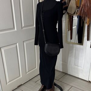 Black Midi Long Sleeve Dress Slit Dress